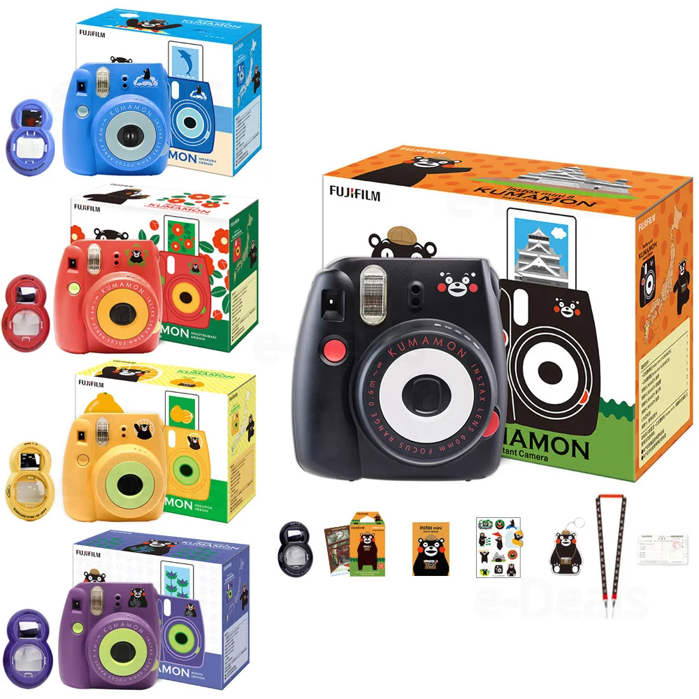 

Fujifilm Instax Mini KUMAMON Instant Photo Camera Set, 5 Colors Camera+Film+Notebook+Stickers+Special Key Ring+Strap+Selfie Lens