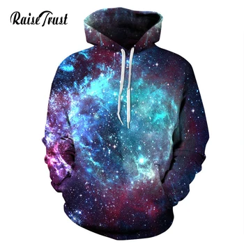 

Raise Trust Space Galaxy 3d Sweatshirts Men/Women Casual Hoodies With Hat Print Stars Nebula Cat Pullover Sportswear
