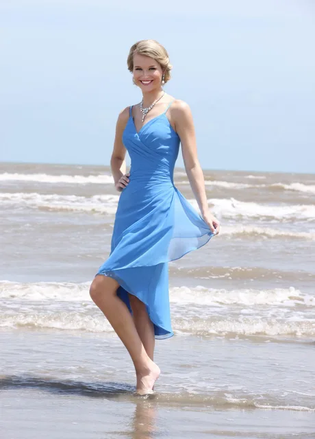 2016 Summer Chiffon Beach Blue Bridesmaid Dresses Short High Low 2016 Summer Chiffon Beach Blue Bridesmaid Dresses Short High Low Spaghetti Straps V Neck Informal Wedding