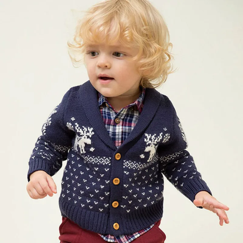 

European and American Style Christmas Elk Children's Clothing Children's Cotton Sweater Cardigan Sweater with Deer for Kids Xmas