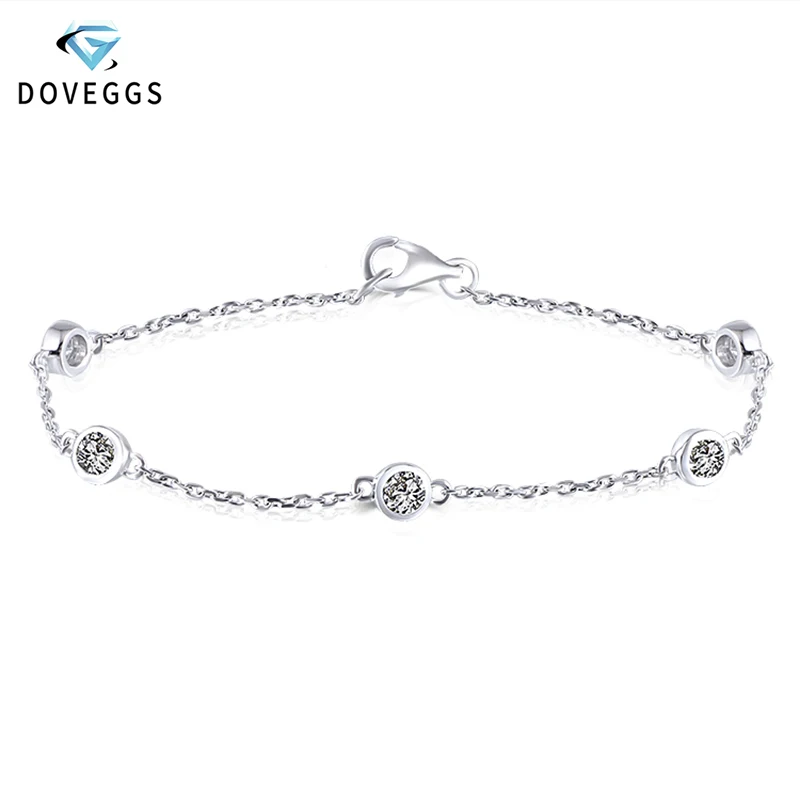 DovEggs 14 к 585 Белое золото 0.5CTW 3 мм F цвет VVS Moissanite звеньевые браслеты для женщин набор ободков браслеты 17 см длина