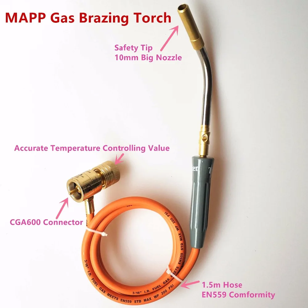 Мапп Газовый паяльник Факел 1,5 м (5ft) шланг газа пайки горелки Сварочные закалки барбекю горелки CE отопления ручной горелка для МАПП газа