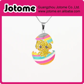 

2017 Newest 50*33mm Rainbow Easter Egg Baby Chick Rhinestone Pendant For Children Kids Necklace Making