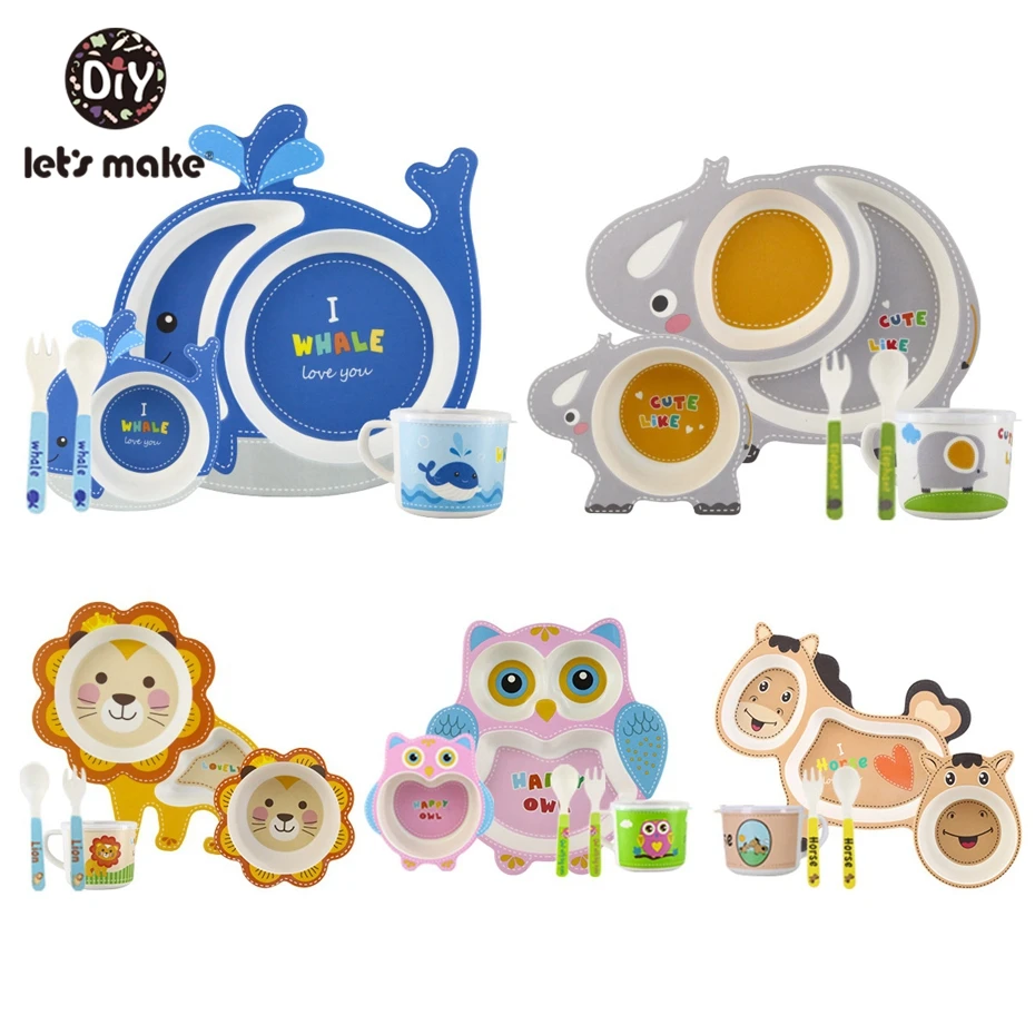 

5Pc/Lot Printing Cartoon Cute Square Baby Feeding Set Bright Color Thick Plate Dinnerware Table Dishes For Kids Feedings Sets