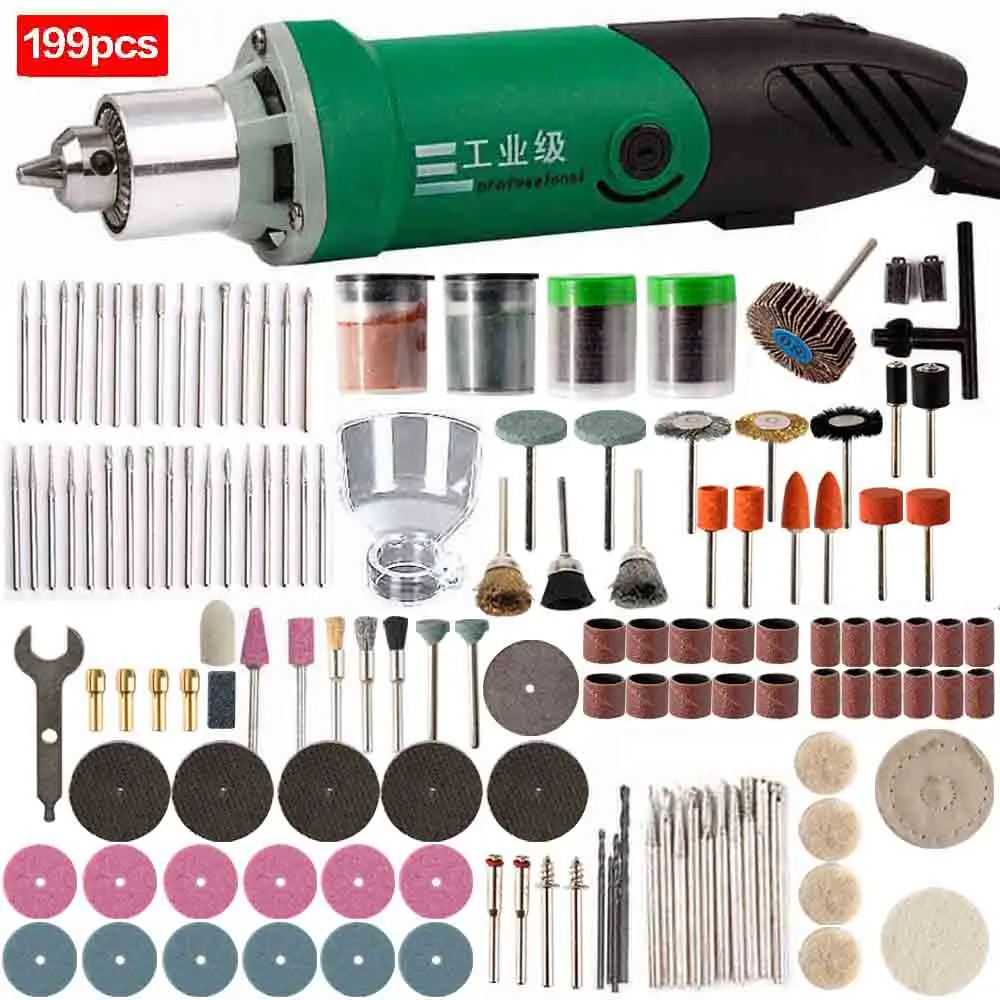 VP505-199pcs 480 Вт/180 Вт 2 стиля, электрическая дрель, 6 позиций, переменная скорость, вращающийся инструмент, мини-шлифовальная машина для Dremel, шлифовальный металл, электрические сверла, инструменты - Цвет: VP505-199pcs
