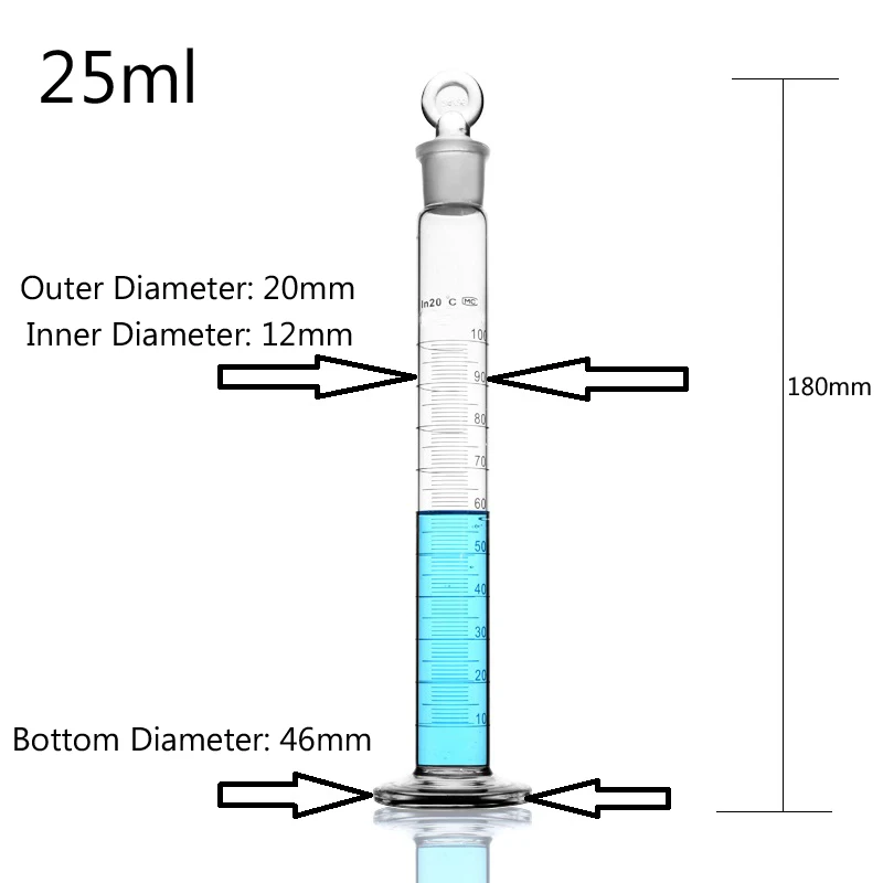 LINYEYUE 25 мл стеклянный Градуированный Цилиндр Со стоппером колпачок Мензурка цилиндр лабораторное химическое оборудование