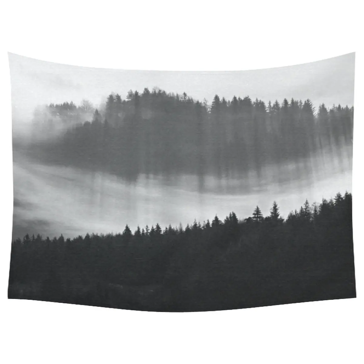 Black and White Painting Home Decor Tapestries Wall Art,Foggy Forest