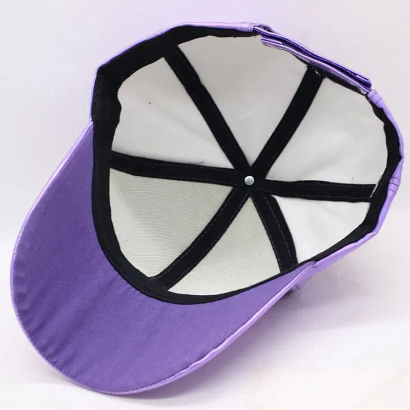 Rainbow PU Leather Baseball Cap Adjustbale Snapback Hats for Men Women Purple Gold Silver 6 Panels Hip Hop Caps Dance Party Wear