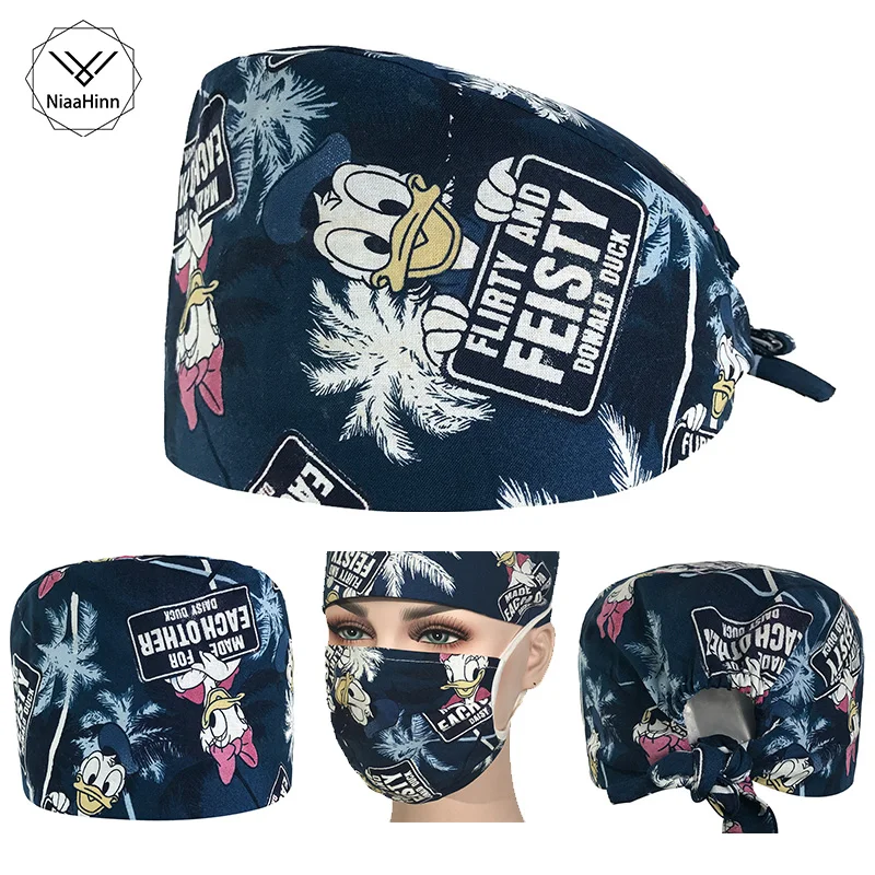 

pet hospital nurse scrub cap Dentist beautician surgical caps printing breathable pharmacy hat adjustable Beauty salon hat/mask