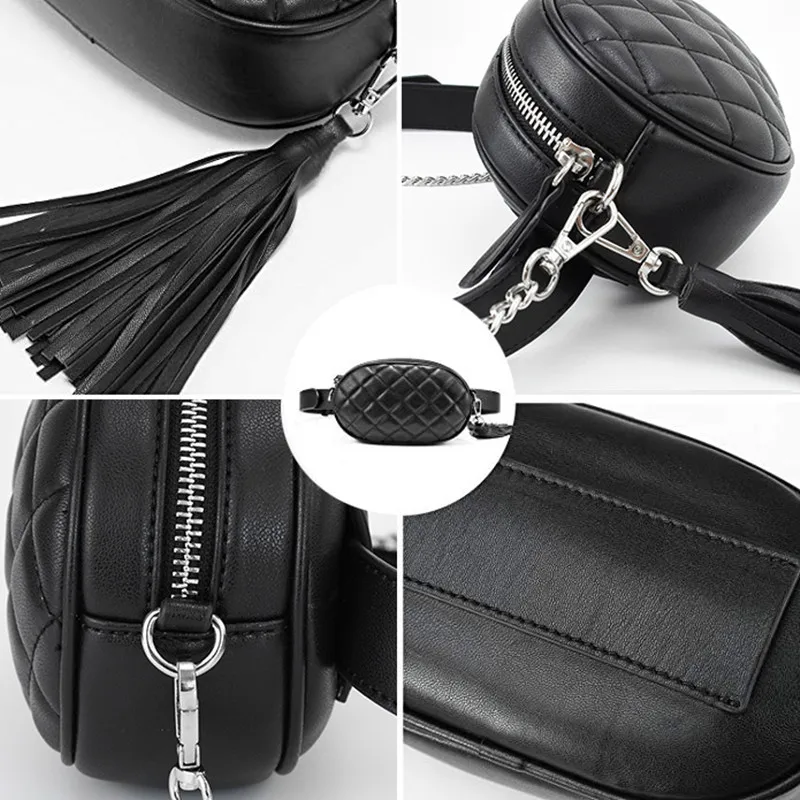Women's Belt Bag Ling Grid PU Leather Tassel Chain Fanny Pack Bananka Travel bum bag Bag For The Belt Women Catwalk Belly Band