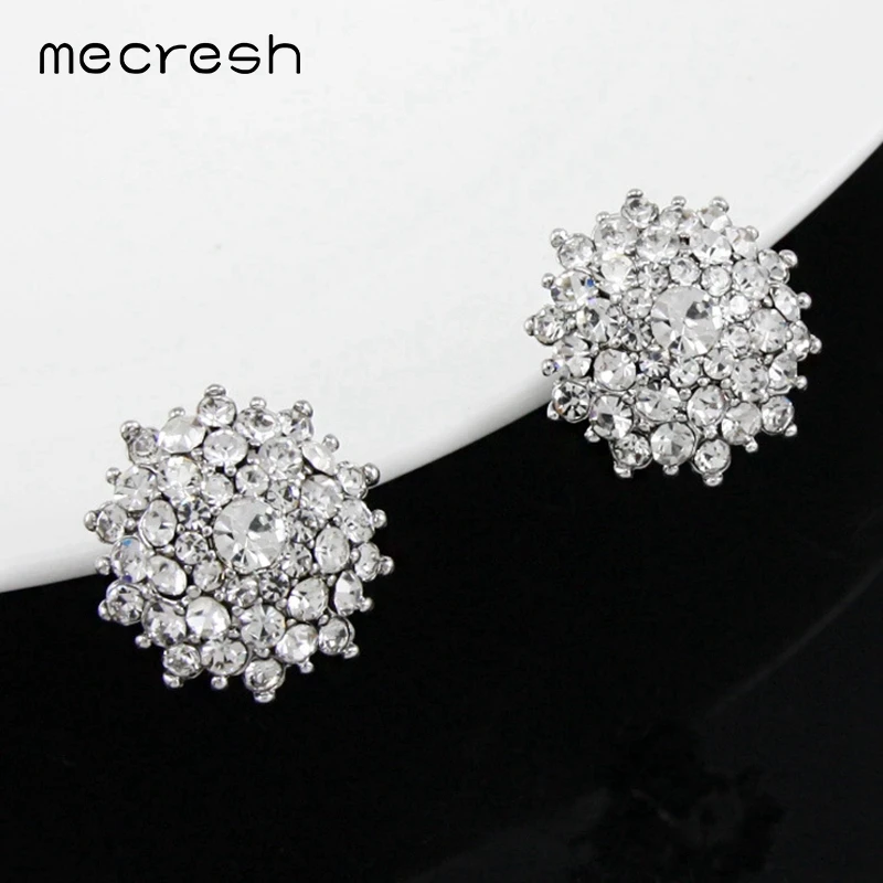 

Mecresh Cute Small Flower Clip On Earrings for Engagement Korean Fashion Girls Crystal Star Earrings Women Accessories MEH1257