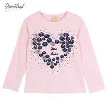 2017 New Fashion brand domeiland cute Baby Girl Clothes Long Sleeve Rhinestone Cute kids love T-Shirts Basic Cotton clothing