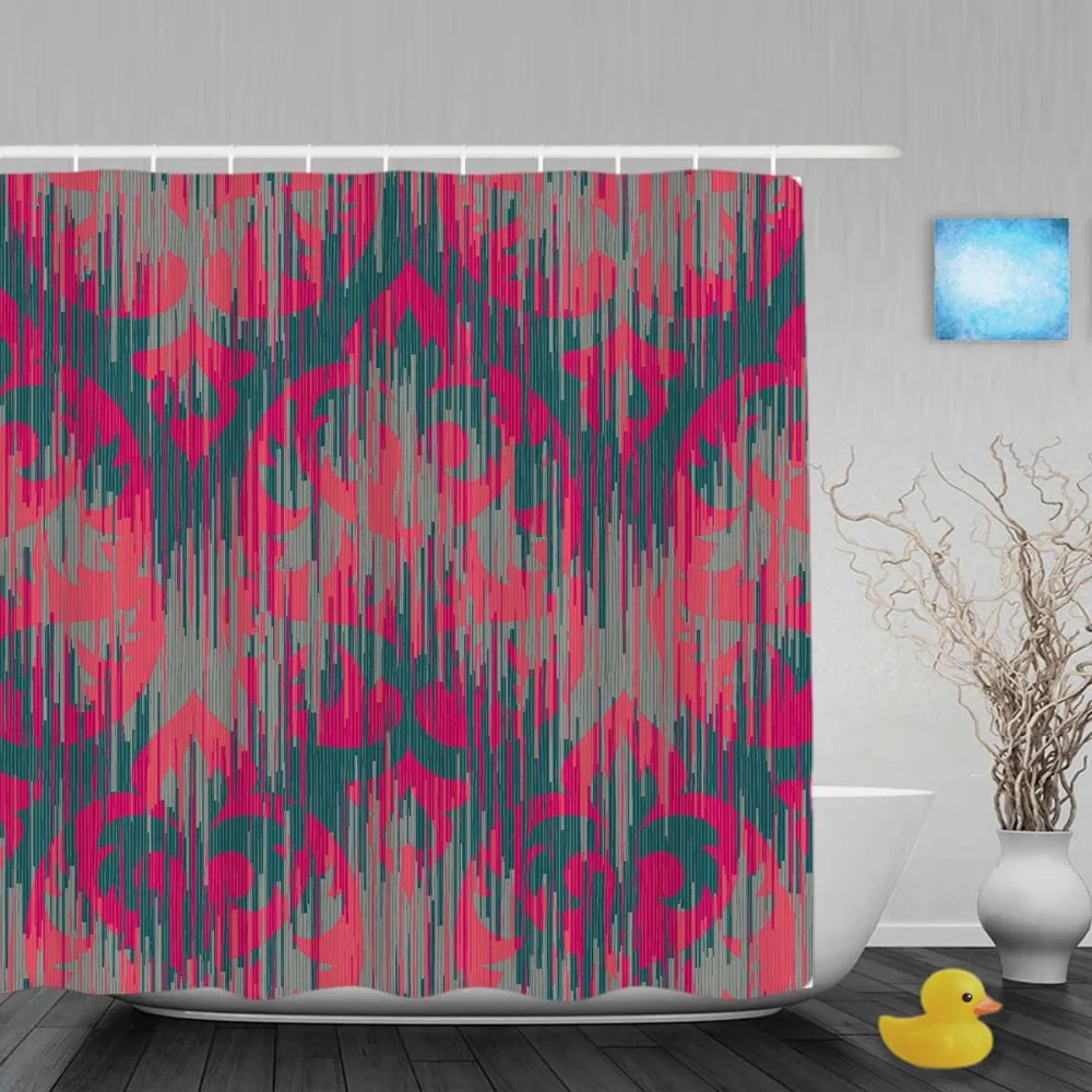 Abstract Damask Pattern Bathroom Shower Curtain Vintage Style Home