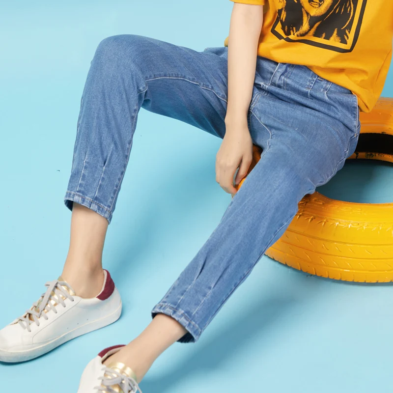 Женские джинсы LEIJIJEANS светло синие до щиколотки в стиле ретро со средней талией