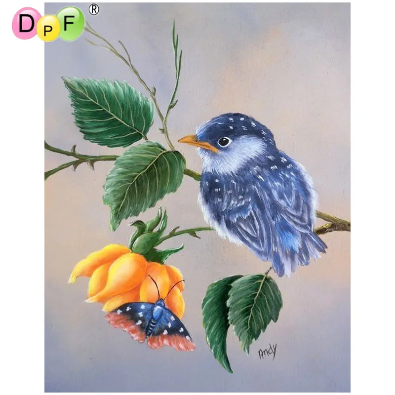 

DPF Round Diamond Painting yellow flower bird DIY Gift 5D full Diamond Embroidery Magic Cube Cross Stitch craft Mosaic Decor