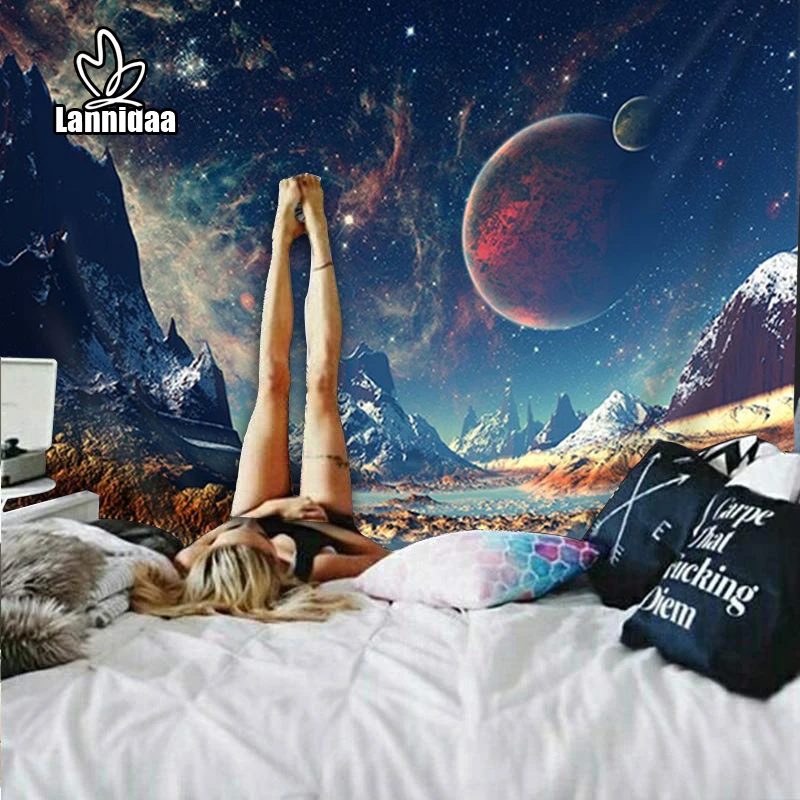 

Lannidaa Psychedelic Night Starry Sky Stars Cosmic Galaxy Planet Universe Outer Space Tapestry Wall Hanging Tapestries Art Decor