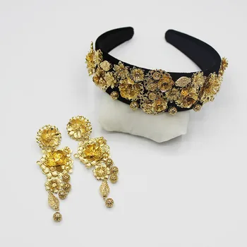 

2019 new exclusive European retro Baroque Flower Headband Tiara Earrings Set 09