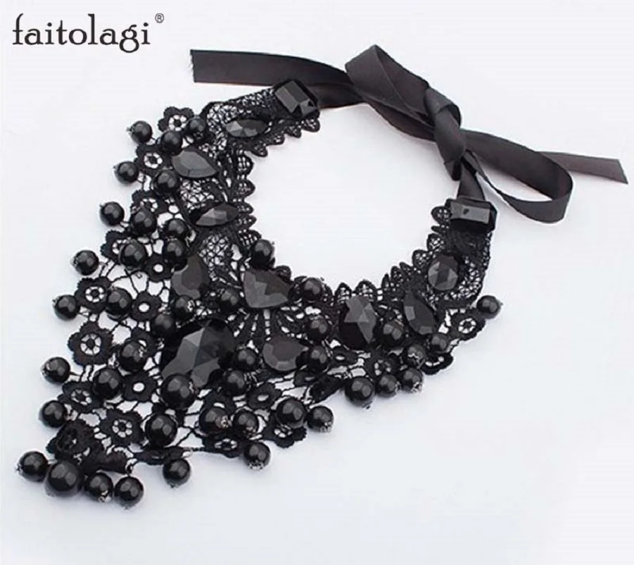 

Fashion Lace Choker Necklace Gothic Jewelry Black Flower Beads Necklace Women Acrylic Short Statement Necklace