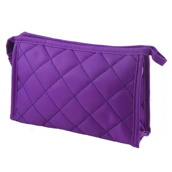 

2X Purple Womens 7.9" Long Grid Pattern Rectangle Travel Case Makeup Zipper Bag
