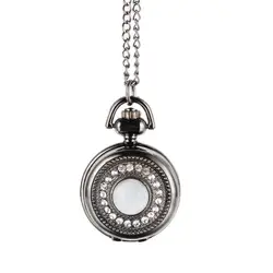 Модные прозрачные Круглый кварцевые кармашек для часов Часы с цепочка-ожерелье под свитер подарки lxh