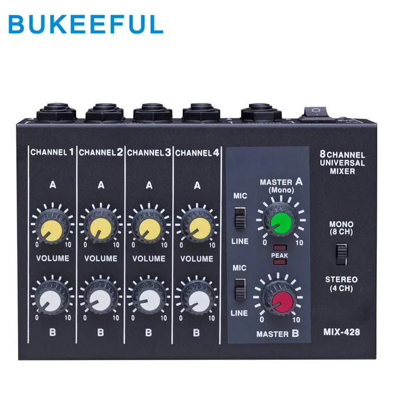 

Small Mixer Mini Audio Mixer Portable Switchable Stereo 4 & Mono 8 Channels Microphone Audio Mixer Console for DJ Karaoke Party