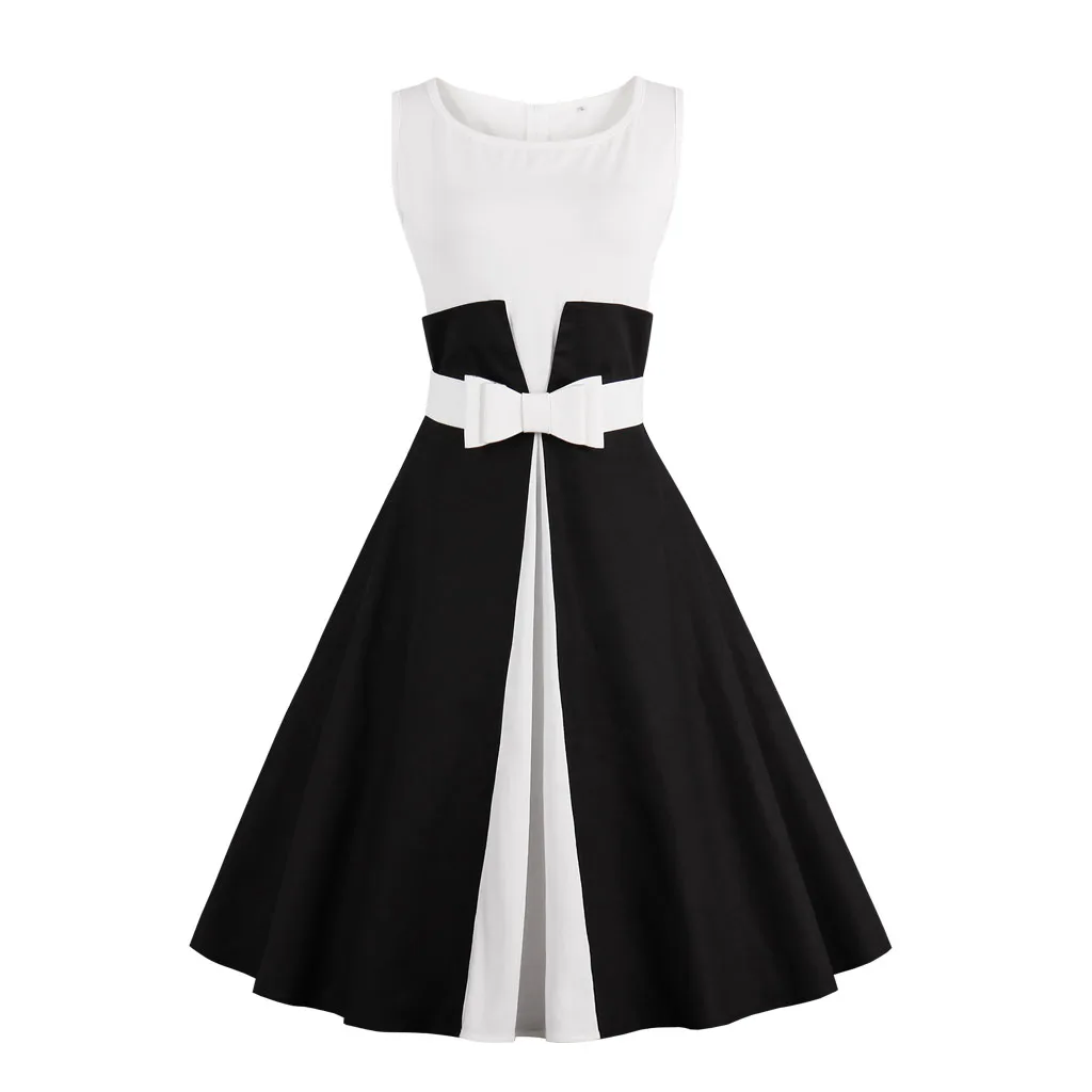 2017 New Vintage Dress Summer Sleeveless patchwork style 1950s Dress Black White Women Party Dress Feminino Rockabilly Vestidos