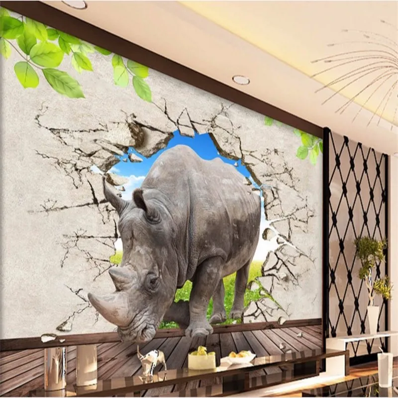 Beibehang Большой заказ обои 3D стерео носорог стены в ТВ Украшение стены картина papel де parede para сала ЭСТАР