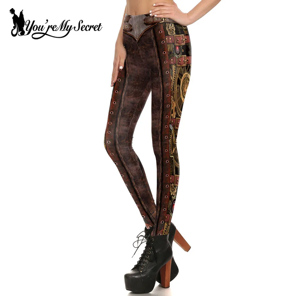 

[You're My Secret] Hot Retro Vintage Steampunk Series Gears of War Cosplay Dark Brown Digital Print Leggins Women Leggings Femme