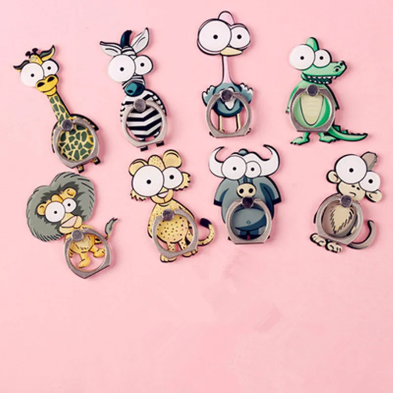 Creative Cartoon Animal Figure Metal Finger Ring Stand Holder for Mobile phone Elephant zebra Sticker Bracket phone Stand
