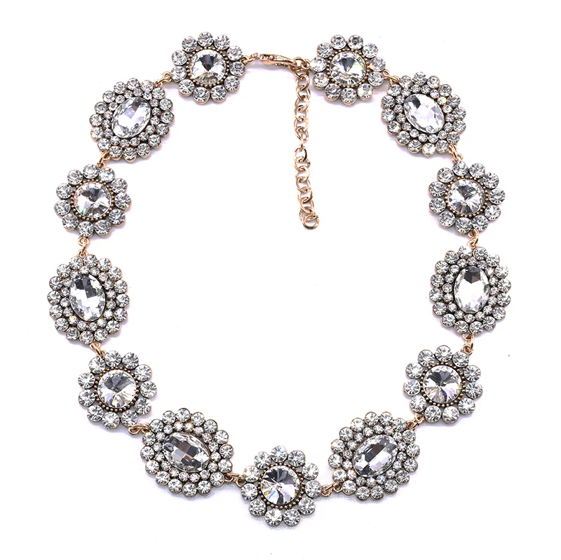 

PPG&PGG Bib Vintage Woman Metal Maxi High Quality crystal flower Charms Statement Necklaces Jewelry wholesale