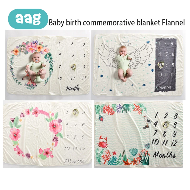 

AAG Baby Monthly Milestone Blanket Flannel Newborn Anniversary Photography Prop Growth Commemorative Wrap Swaddle Blanket 20