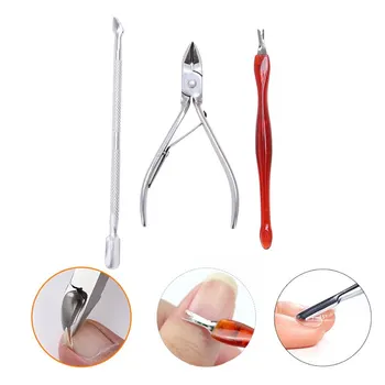 

3Pcs/set Dead Skin Fork Trimmer Peeling Knife Cuticle Remover Cuticle Nail Clipper+Cuticle nipper Set Nail Art Tool