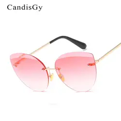 Роскошные cateye мода Металл Ретро Для женщин Rimless алмазные Солнцезащитные очки для женщин градиентные линзы Брендовая Дизайнерская обувь