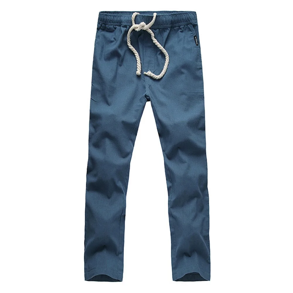 New Men Summer Fashion Solid  Fashion Cotton And Hemp Nine-Cent Solid Pants Fashion Casual Trousers Casual Long Men Pants #4R06 (4)