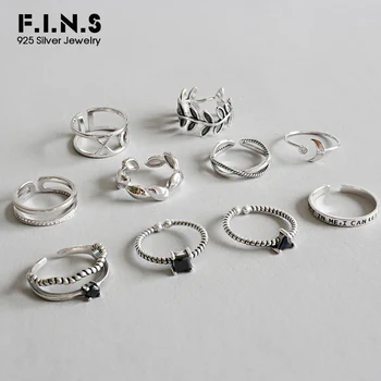 

F.I.N.S 925 Sterling Silver Stackable Finger Rings for Women Retro Multi Styles Geometric Leaf Vintage Silver Ring 925