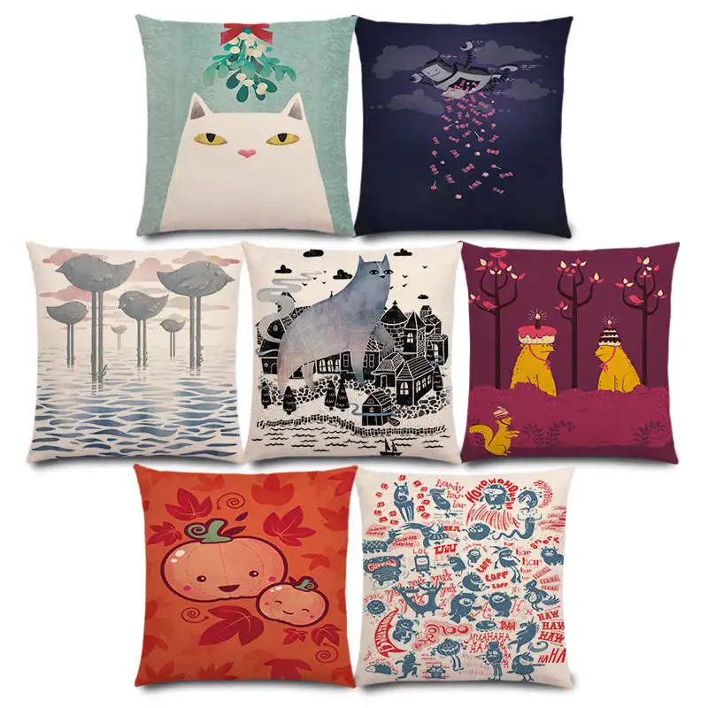 

New Quiet Spot Cute Little Monster Strange Cat Fantasy World Elegant Fox Big Robot Cushion Cover Car Sofa Throw Pillow Case