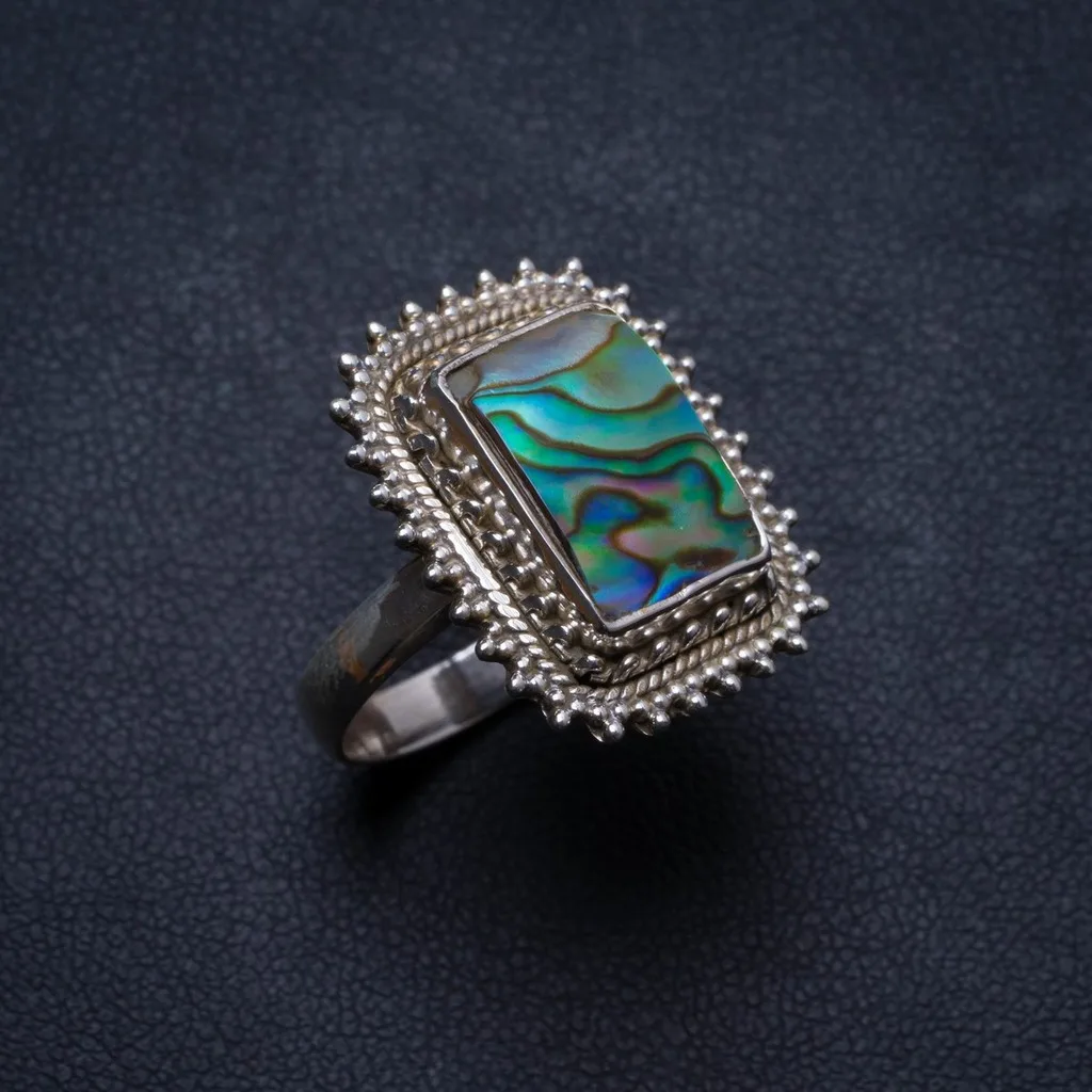 

Natural Abalone Shell Handmade Unique 925 Sterling Silver Ring, US size 8 X3001