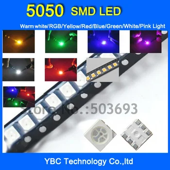 

5050 SMD LED 8colorX20pcs=160pcs Pink/White/Blue/Red/Yellow/Green/Warm white/RGB Light Diode Wholesale