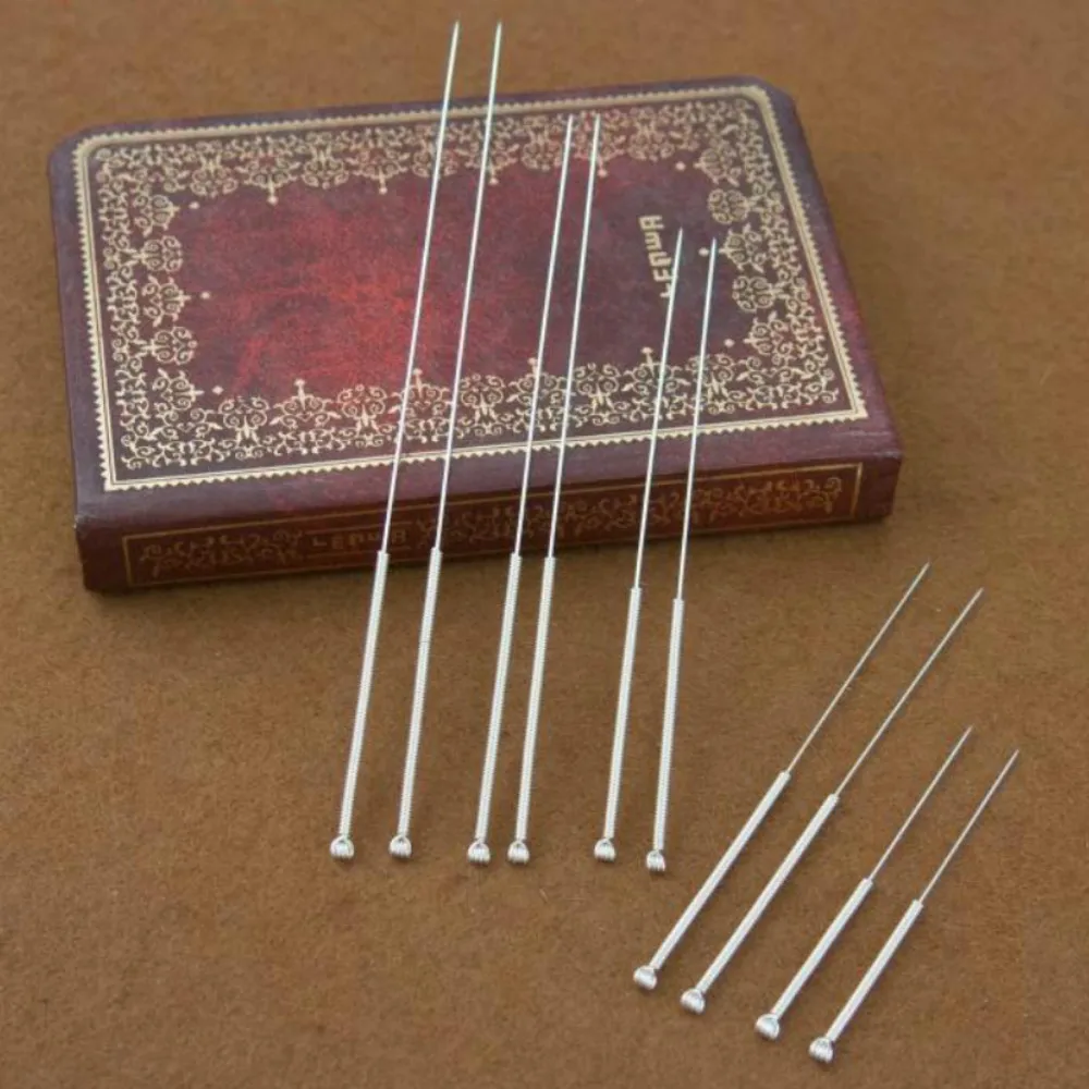 925 Sterling Silver Traditional Chinese Medicine Acupuncture Needle 10pcs/Set Size Choose