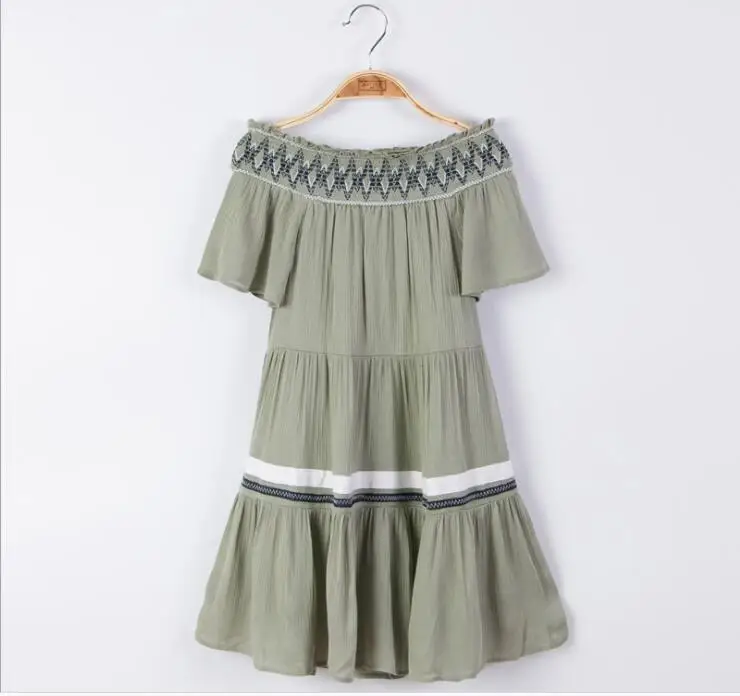 

HAYDEN Girls Embroidery Junior Dress Kids Clothing Fashion Off-shoulder Dress Teenager Summer casual Dress