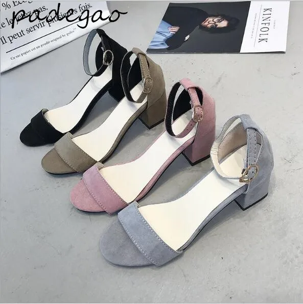

Summer new thick with suede ladies high heel sandals buckle simple fashion sexy comfort with single shoes women A161