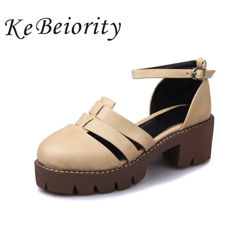 ФОТО KEBEIORITY spring summer shoes for women thick heel platform shoes pumps ankle strap heel women casual oxford shoes leather 2017