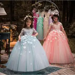 2018 Новое Пышное платья для девочек в цветочек платья для свадеб Длинные бальное платье вечернее платье Платья для причастия для девочек 2018