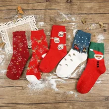 Осенне-зимние теплые носки новогодний Рождественский Санта Клаус снежный олень высокий эластичный подарок хлопковые носки мужские и женские 5 пар/лот Ds50258