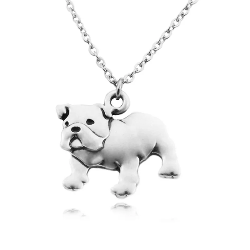 Vintage Silver Color Stainless Steel Long Chains English Bulldog Dog Charms Necklace Men Necklaces For Women Collier Femme|maxi necklace|long chaincollier femme - AliExpress
