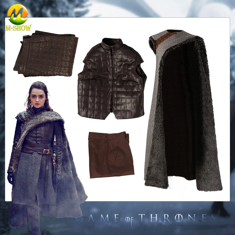 

Game of Thrones 8 Arya Stark Cosplay Costume Girls Leather Jacket Party Dress Wnter Coak Pants Halloween Costume For Women
