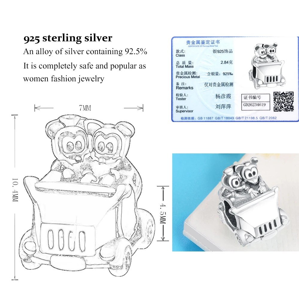 Настоящее 925 пробы, серебряный шарм, розовое золото, уши Микки и Минни, талисманы, подходят к оригиналу Pandora, талисманы, браслет, 925 серебро, Berloque