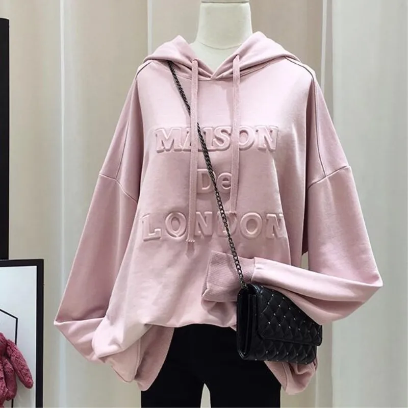Женская толстовка с капюшоном весна осень новинка 2018 свободная надписью