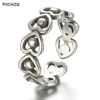 

Retro Thai Silver Colour Heart-shaped ring opening male and female models of high-quality minimalist jewelry tail ring hollow