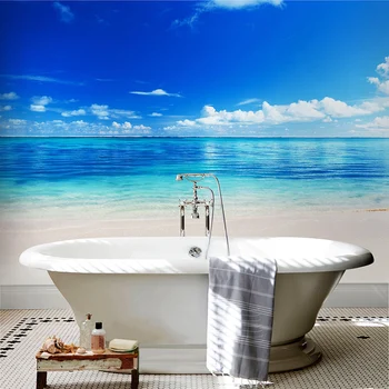 

3D Wallpaper For Walls Blue Sky Seawater Photo Wall Mural Modern PVC Waterproof Self-Adhesive Bathroom Backdrop Wall Home Decor